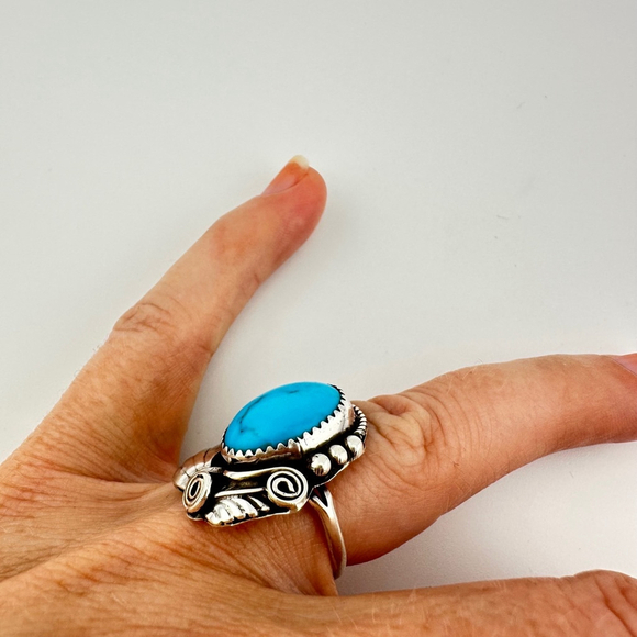 Southwestern Turquoise 925 Sterling Silver Ring Size 5.5 - Picture 6 of 8